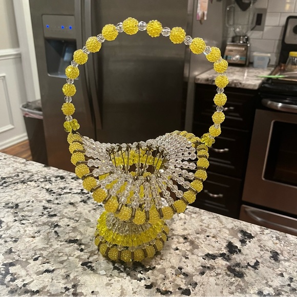 VTG MCM Safety Pin & Bead Basket tramp art granny core mid century vintage - Picture 1 of 9